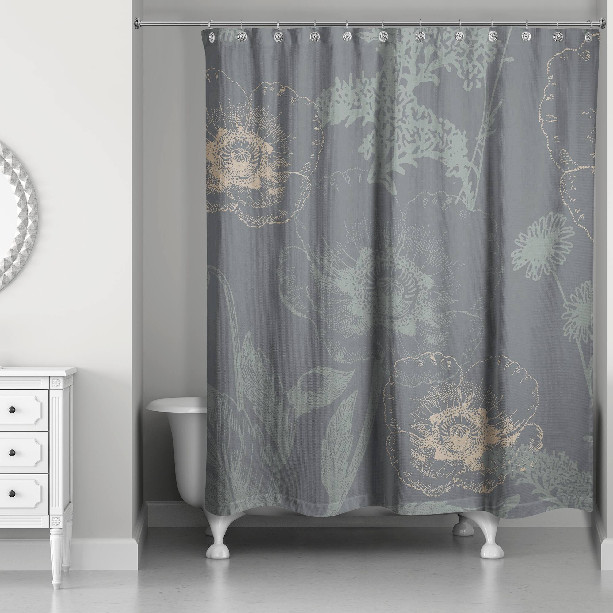 Dark Gray Florals Shower Curtain